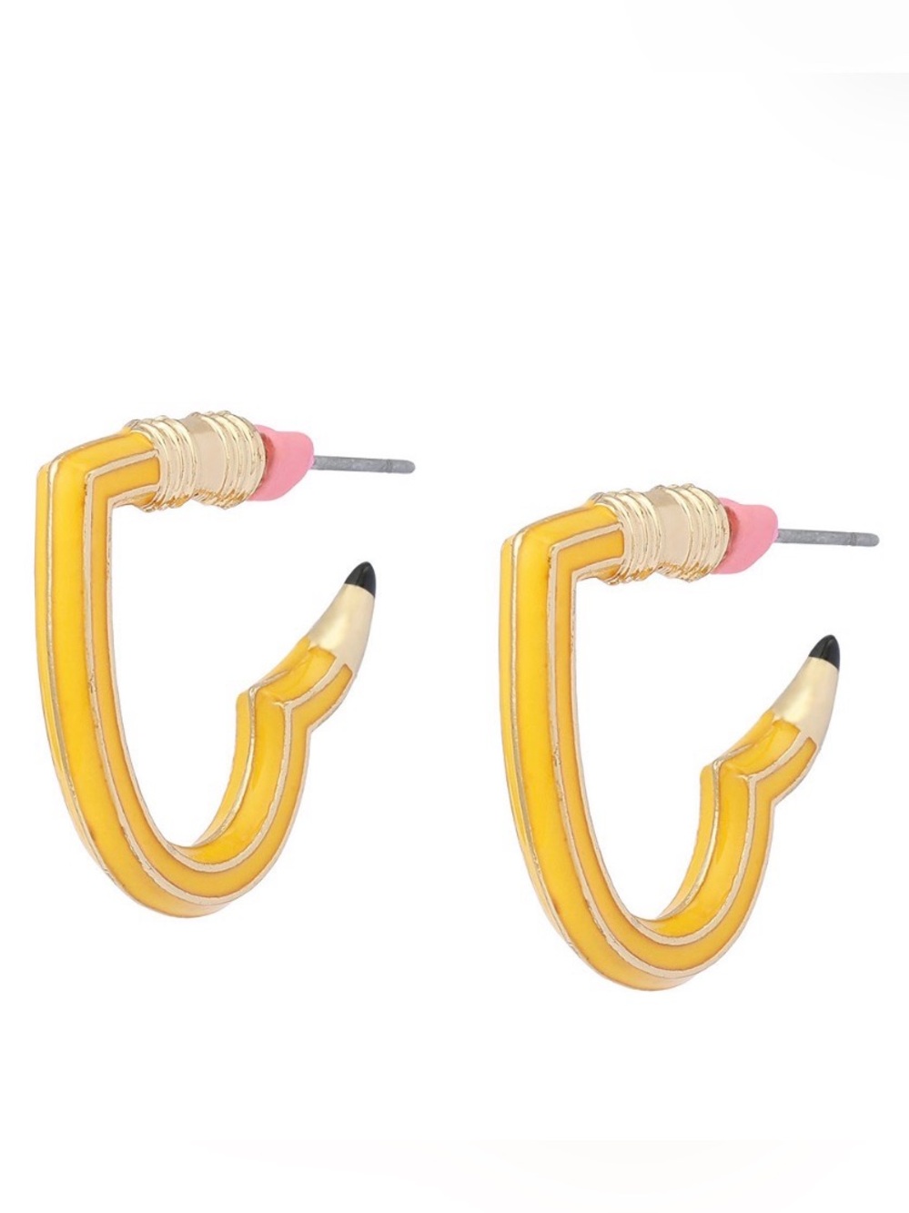 NWB Betsey Johnson "Best In Class" Yellow Heart Pencil Huggie Hoop Earrings